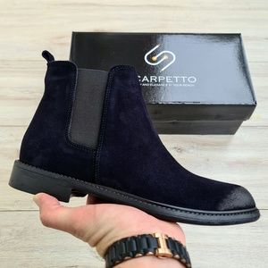 Dark Navy Men's Chelsea Genuine Suede Leather Boots